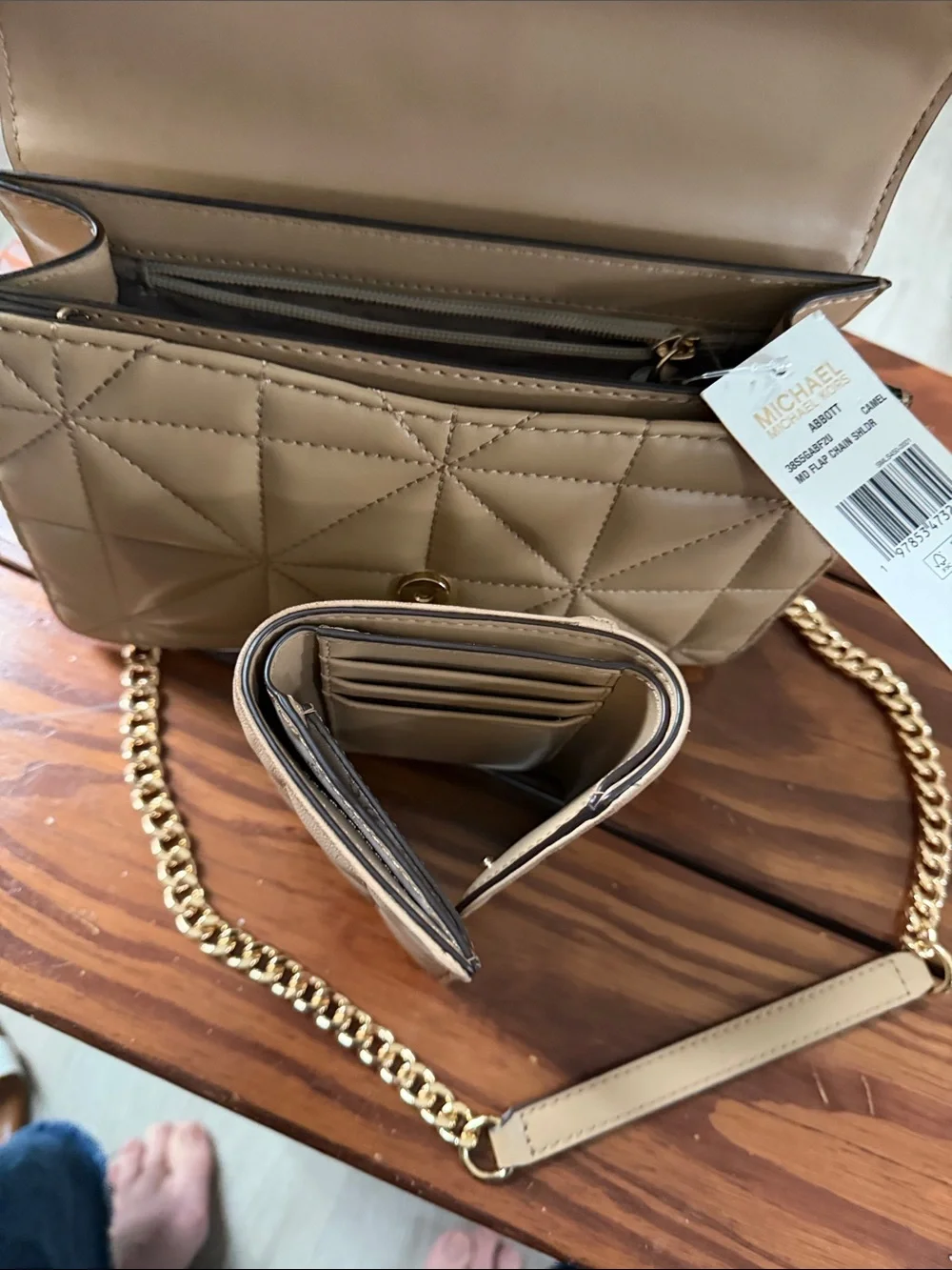 Michael Kors Quilted Beige Crossbody Bag with Matching Wallet